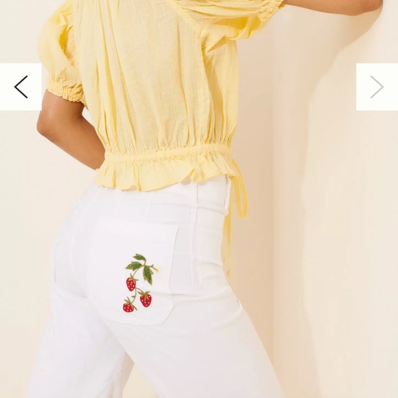 Anthropolgie Wide Leg Cropped Colette Pants: Embroidered Edition with strawberry - Picture 3 of 5